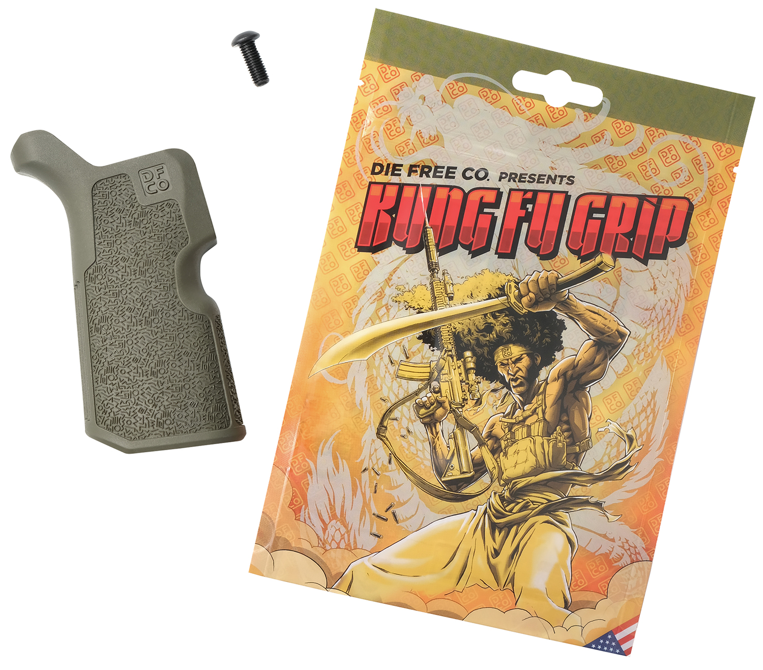 Die Free Kung Fu Grip Rifle Grip for AR15/M4 and AR10/SR25, Olive Drab Green Nylon