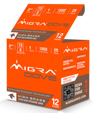Migra Ammunition 12 Gauge 2 3/4 in Dove Lead Shot #7.5/#9, 25 Rounds