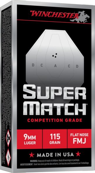 Winchester Super Match 9mm 115 Gr FMJ-FN Flat Nose, 50 Rounds