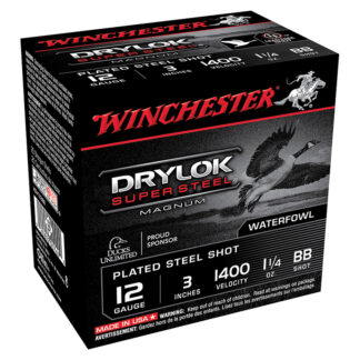 Winchester Drylok Super Steel Magnum 12 Gauge 3 in #BB Plated Steel Shot, 1-1/4 oz, 25 Rounds/Box