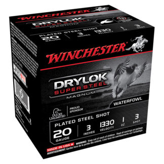 Winchester Drylok Super Steel Magnum 20 Gauge 3 in 1 oz #3 Plated Steel Shot, 25 Rounds/Box