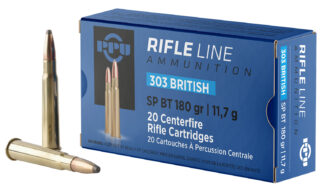PPU .303 British 180 Grain Soft Point Boat Tail, 20 Rounds Per Box