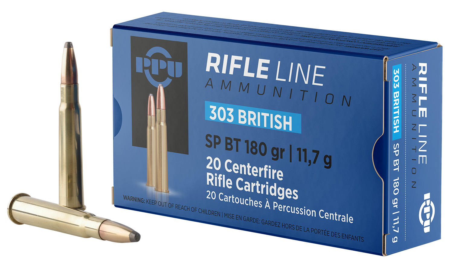 PPU .303 British 180 Grain Soft Point Boat Tail, 20 Rounds Per Box