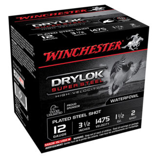 Winchester Drylok Super Steel High Velocity Supreme 12 Gauge 3.5 in #2 Plated Steel Shot, 25 Rounds