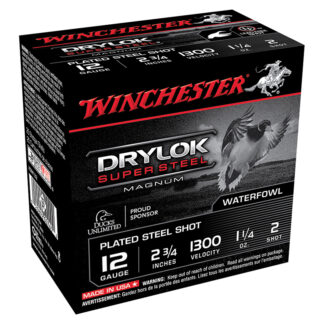 Winchester Drylok Super Steel Magnum 12 Gauge 2.75 in, #2 Steel Shot, 1-1/4 oz, 25 Rounds