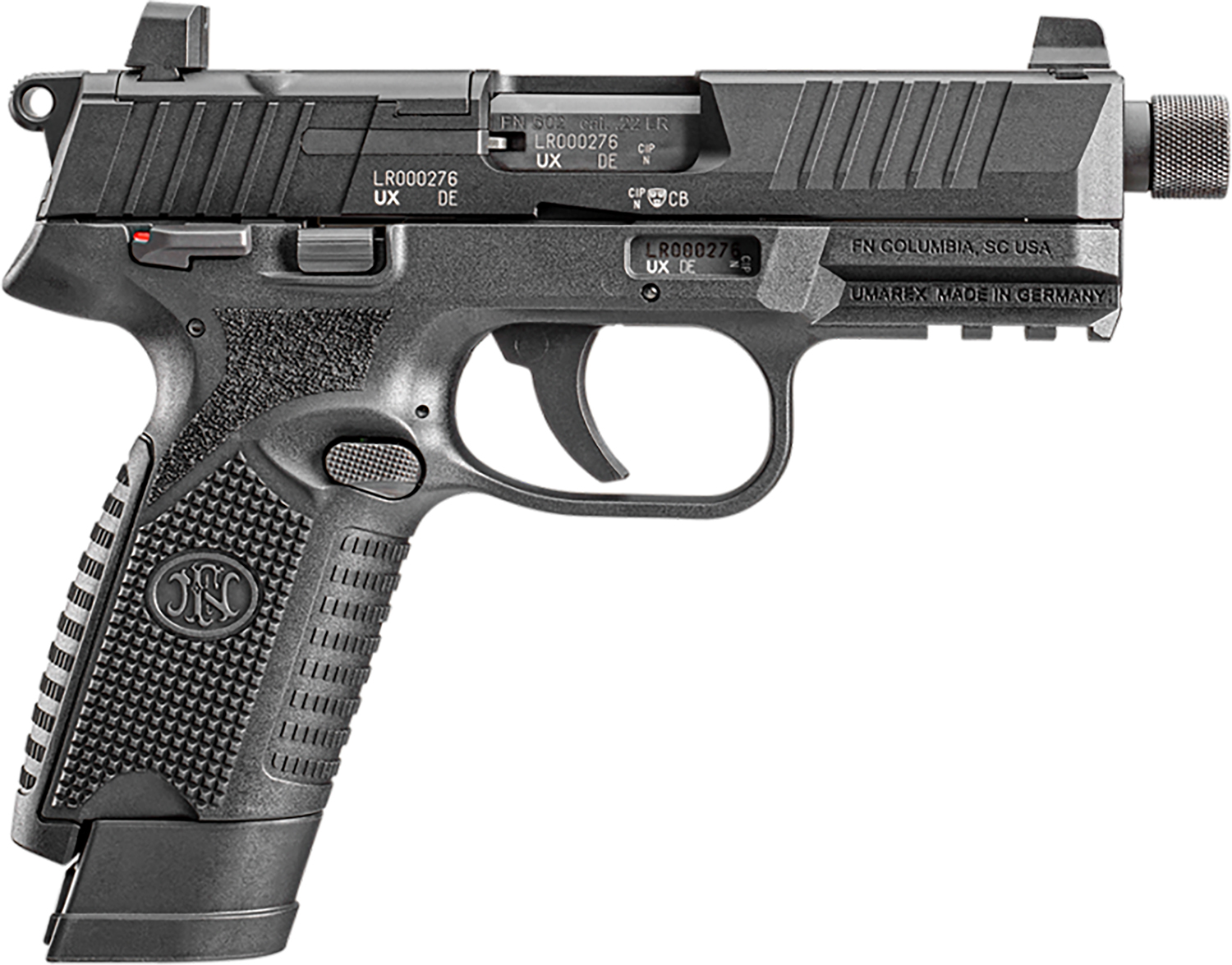 FN 502 Tactical 22 LR Single Action 4.6 in Threaded Barrel Black