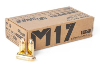 SIG Sauer Elite Ball M17 9mm +P 124 Grain FMJ Ammunition, 50 Rounds/Box