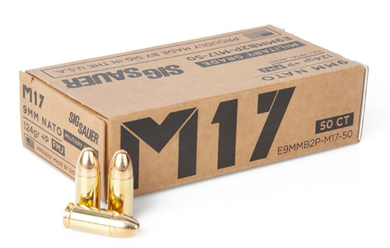 SIG Sauer Elite Ball M17 9mm +P 124 Grain FMJ Ammunition, 50 Rounds/Box