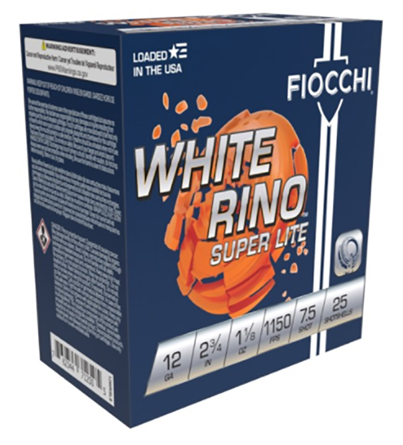 Fiocchi White Rino 12 Gauge 2 3/4 in 1 1/8 oz #7.5 Super Light 1150 fps