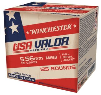 Winchester USA Valor 5.56 NATO M193 55gr FMJ Brass, 125 Rounds