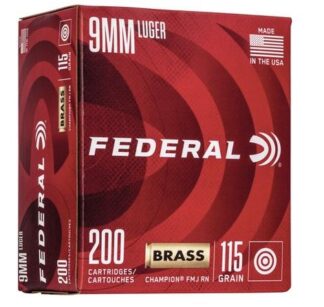 Federal Champion 9mm Luger 115 gr FMJ, 200 Rounds Per Box