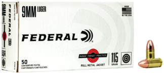 Federal Range & Target 9mm 115 gr Full Metal Jacket, 50 Rounds Per Box