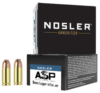 Nosler ASP 9mm 147 gr Jacketed Hollow Point, 20 Rounds Per Box