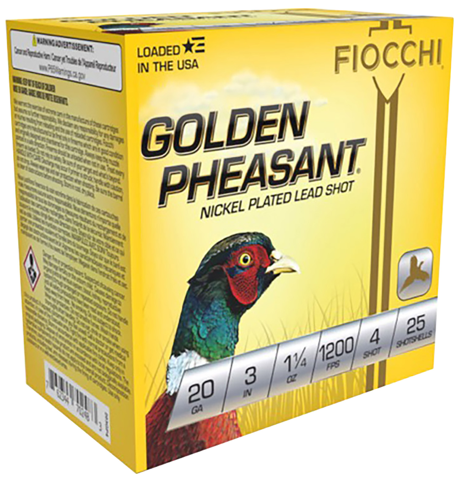 Fiocchi Golden Pheasant Extrema 20 Gauge 3 in Shell #4 Nickel-Plated Lead 1 1/4 oz 25 Rounds