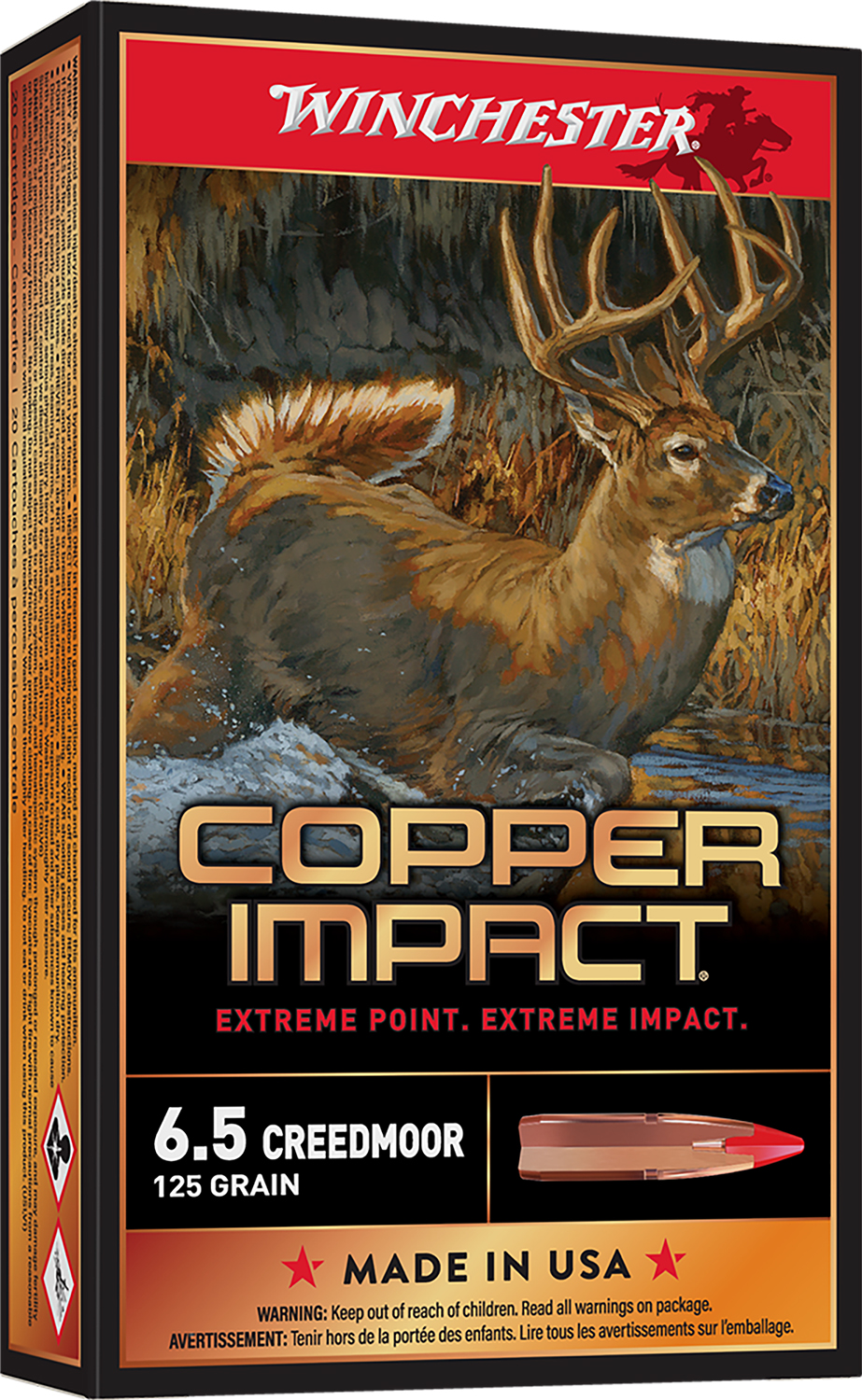 Winchester Copper Impact 6.5 Creedmoor 125 Grain Copper Extreme Point, Lead-Free, 20 Rounds Per Box