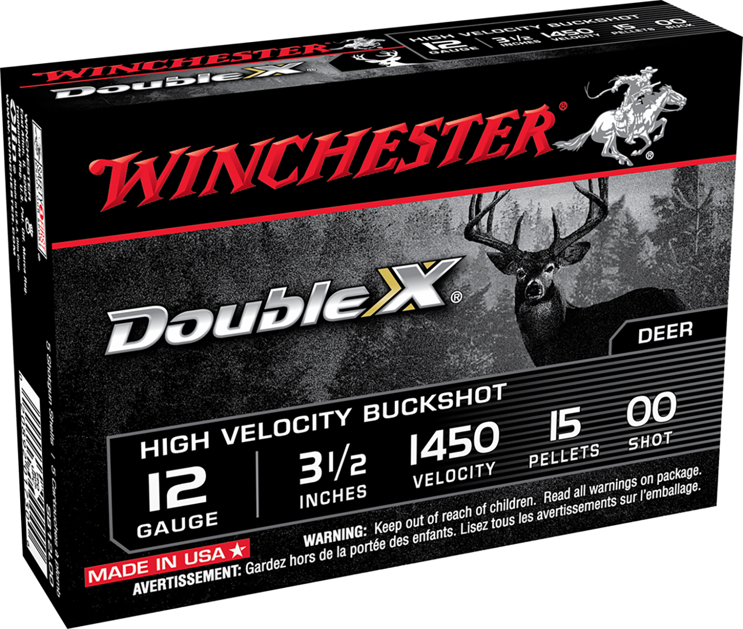 Winchester Double X 12 Gauge 3.5 in 00 Buck Lead Buckshot, 5-Round Box