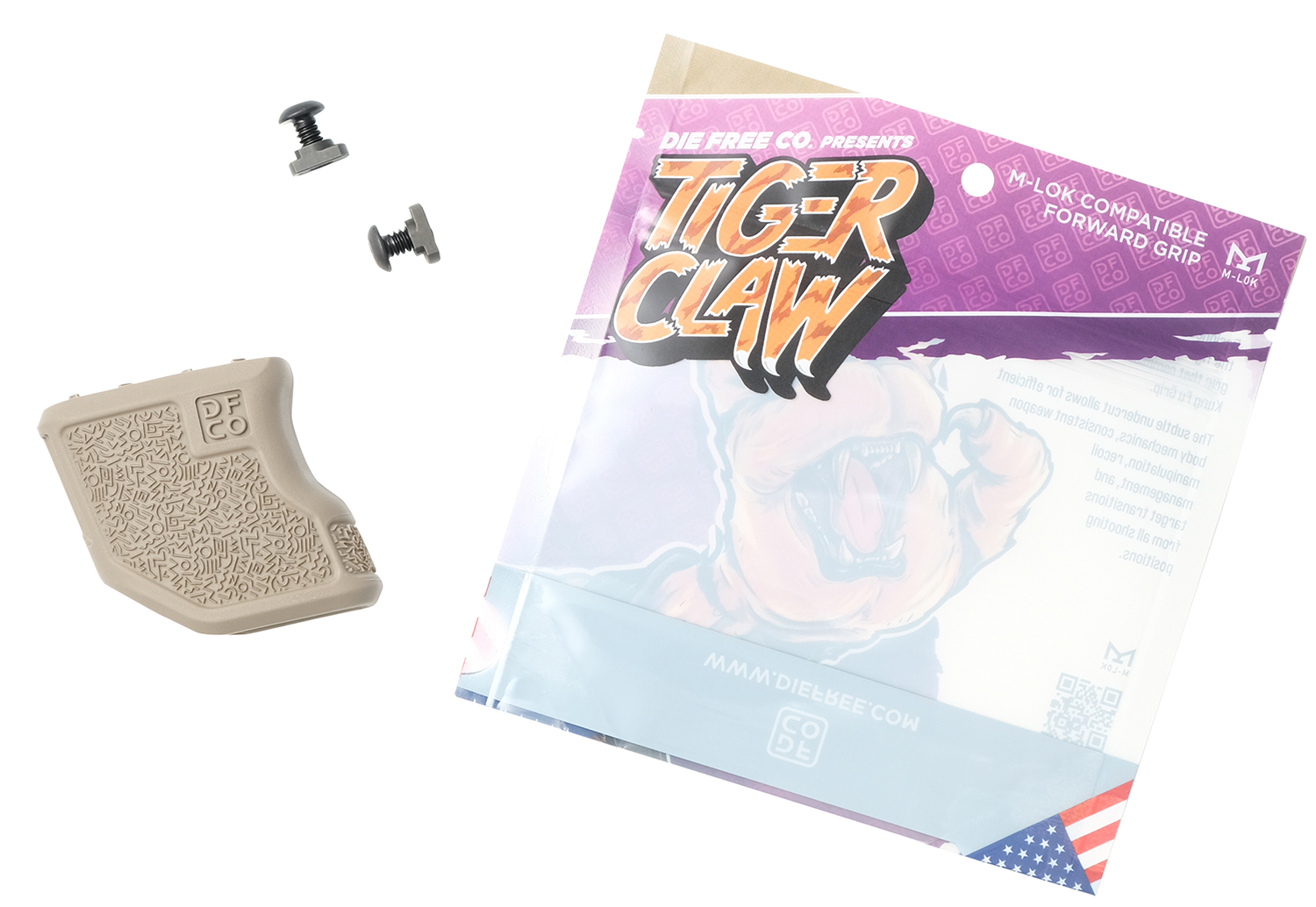Die Free Tiger Claw M-LOK Angled Foregrip, 10-Degree, Flat Dark Earth Nylon