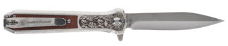 SW Knives Unwavered Assisted Dagger 3.5 in Folding Knife, 8Cr13MoV Rosewood/SS