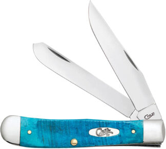 Case Trapper Blue Bone Sawcut Pocket Knife, Caribbean Blue Sawcut Jig, 3.25 in Clip Point