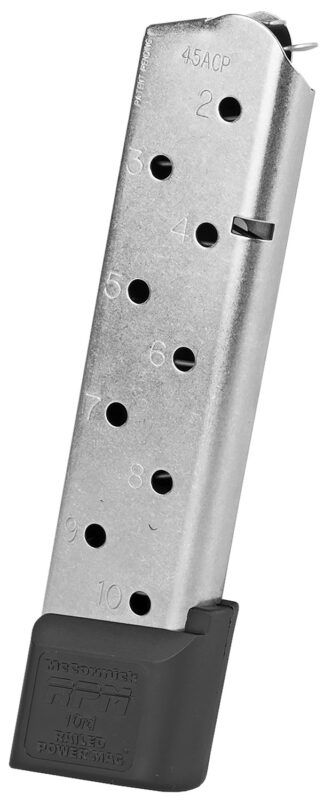 Chip McCormick Power Mag Railed 10rd .45 ACP Detachable for 1911 Government Stainless W/ Black Base Pad