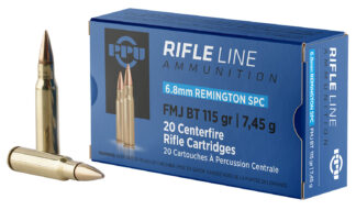 PPU PP68F Standard Rifle 6.8mm Remington SPC 115gr FMJ Boat Tail, 20-Round Box