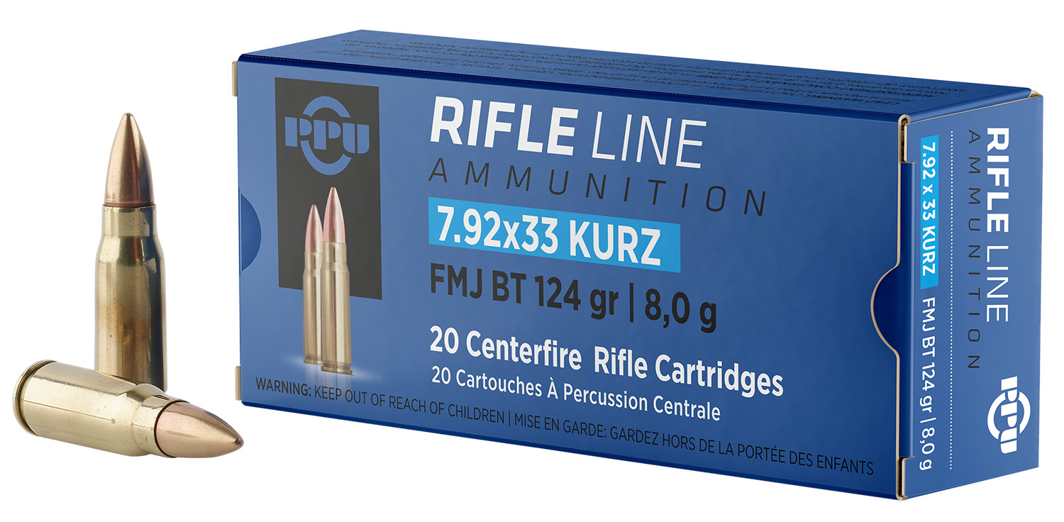 PPU PP7K 7.9x33mm Kurz 124 Grain FMJ Boat Tail 20 Rounds Per Box