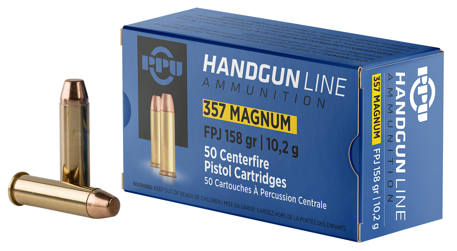 PPU PPH357MF .357 Magnum 158 Gr Flat Point Jacketed Ammo, 50 Rounds Per Box