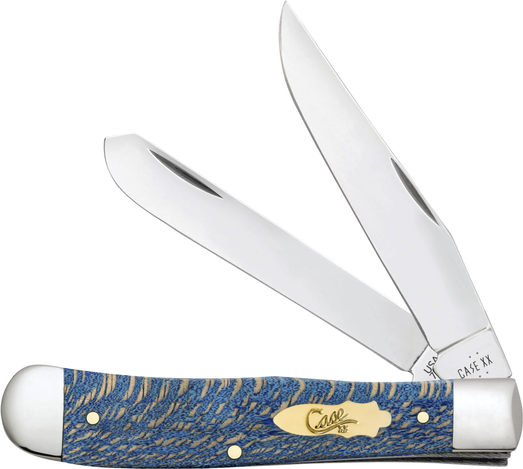 Case Trapper Blue Sycamore Wood Knife, 3.25 in Clip Point & 3.27 in Spey