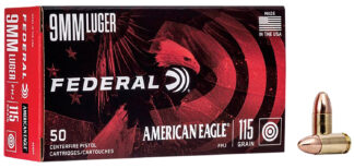 Federal American Eagle 9mm Luger 115 gr Full Metal Jacket, 50 Rounds