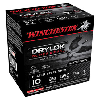 Winchester Drylok Super Steel Magnum 10 Gauge 3.50 in High Velocity #T Plated Steel Shot, 25 Rounds
