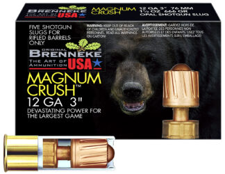 Brenneke SL123CMR Magnum Crush 12 Gauge 3 in 1 1/2 oz Slug, 5 Rounds Per Box