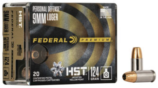 Federal Premium HST 9mm Luger 124 Grain JHP, Nickel-Plated Brass, 20 Rounds Per Box