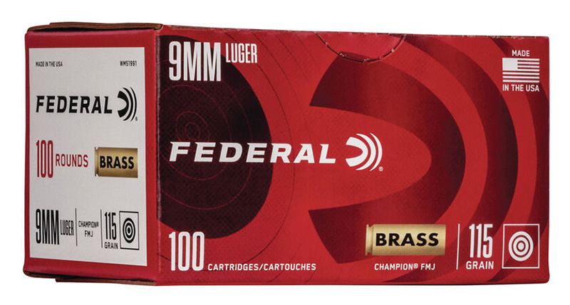 Federal Champion Training 9mm 115 Gr FMJ 100 Rounds Per Box