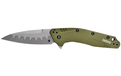 Kershaw Dividend Composite Folding Knife, Assisted, Drop Point, Olive Anodized Aluminum