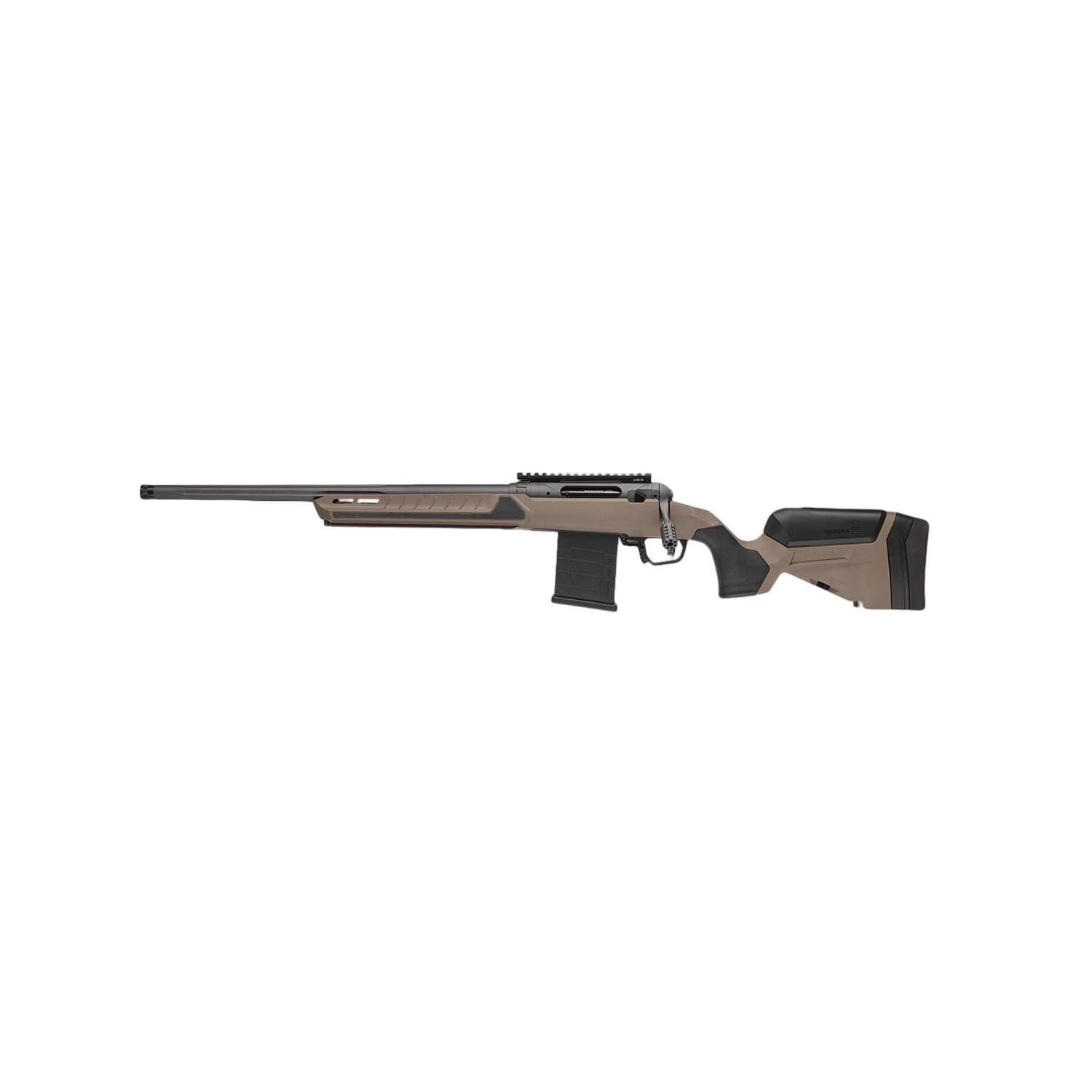 Savage 110 Core Tactical Left Hand 6.5 Creedmoor 24 in Threaded Barrel 10rd Tan Stock, right side view