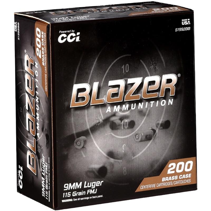 Box of CCI Blazer Brass 9mm Luger 115 grain FMJ ammunition