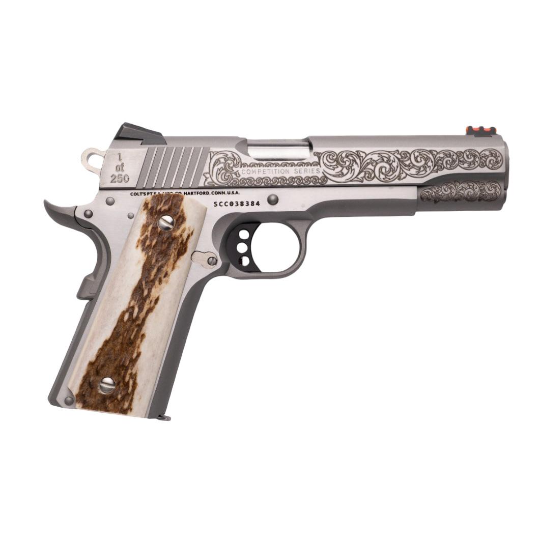 Colt Government Competition .45 Auto SAO 7-Round 5 in Stainless Finish Stag Grips Fiber Sight
