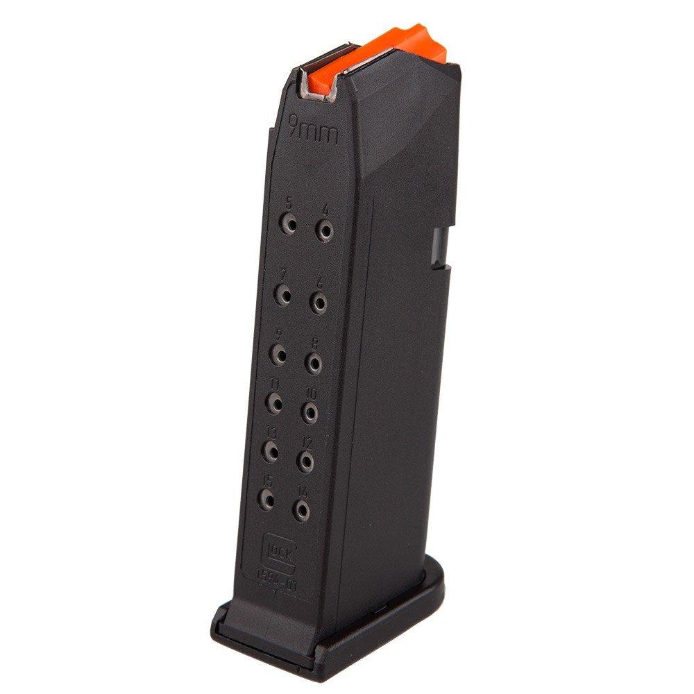 GLOCK Gen5 19 Magazine 9mm, 15 Rounds, Black Polymer, Orange Follower