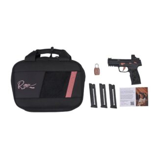 Sig Sauer P322 Rose Romeo RS .22 LR pistol with rose gold controls and mounted red dot optic