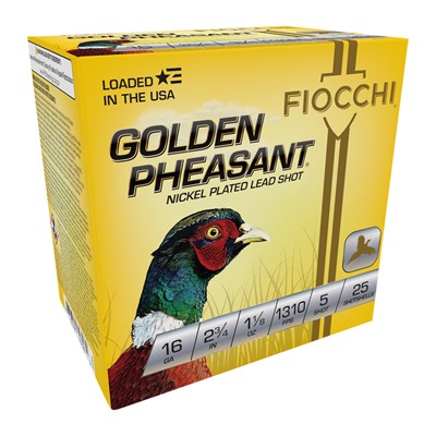 Fiocchi Golden Pheasant 16 Gauge 2 3/4 in #5 Shot 25-Round Box Nickel-Plated Lead