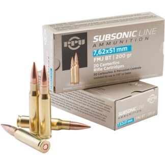 Prvi Partizan 7.62x51 Subsonic FMJ Boat Tail 200 gr Brass, 20 Rounds Per Box