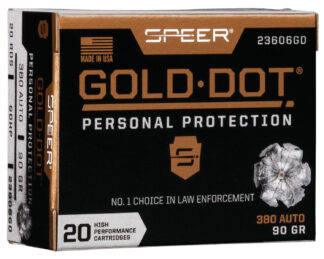 Speer 23606GD Gold Dot Personal Protection 380ACP 90gr Hollow Point 20 Per Box/10 Case