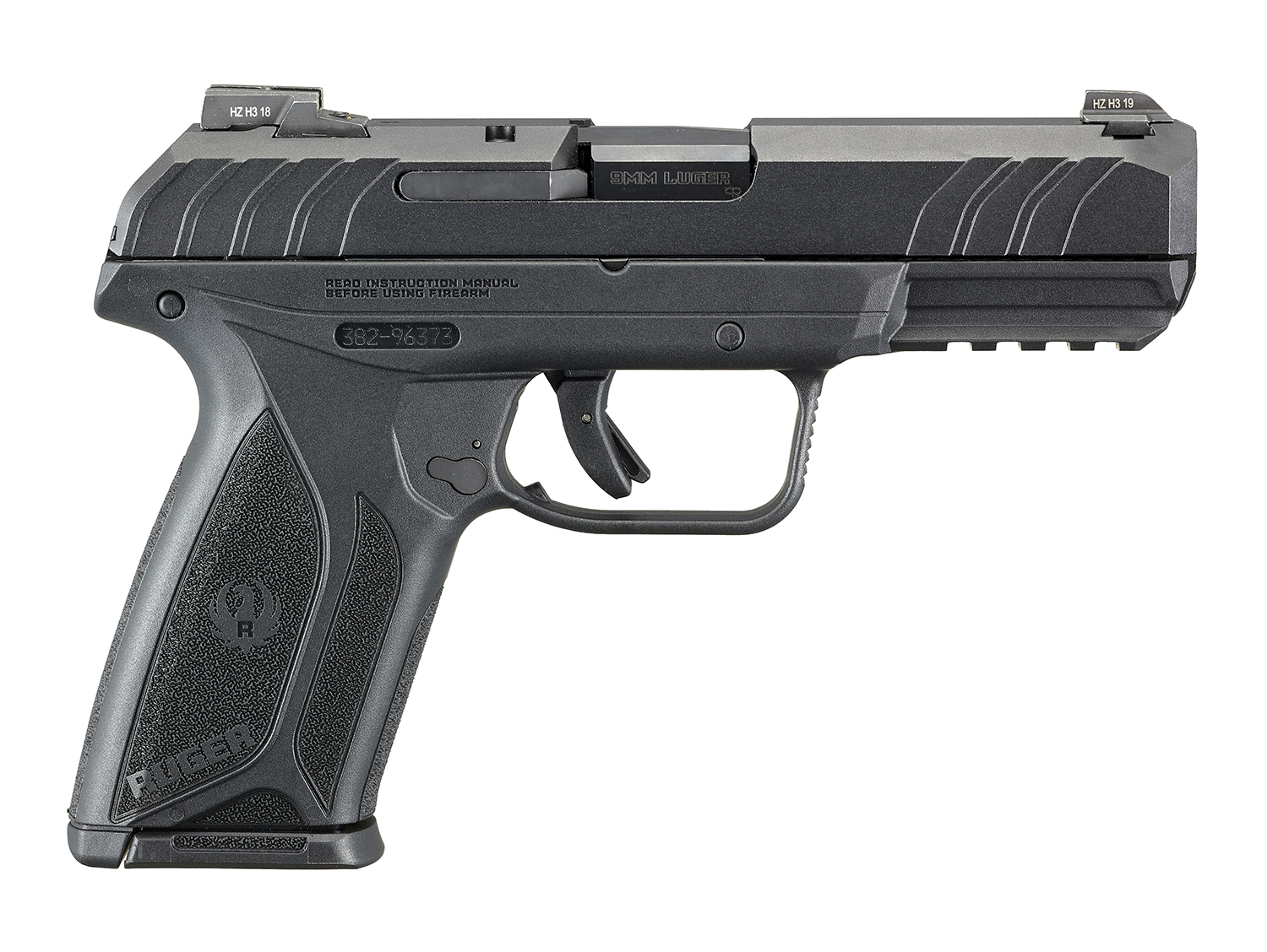 Ruger 3825 Security-9 Pro 9mm Luger 4" Barrel 15+1, Black Polymer Frame With Picatinny Acc. Rail, Black Oxide Steel Slide, Integrated Trigger Safety
