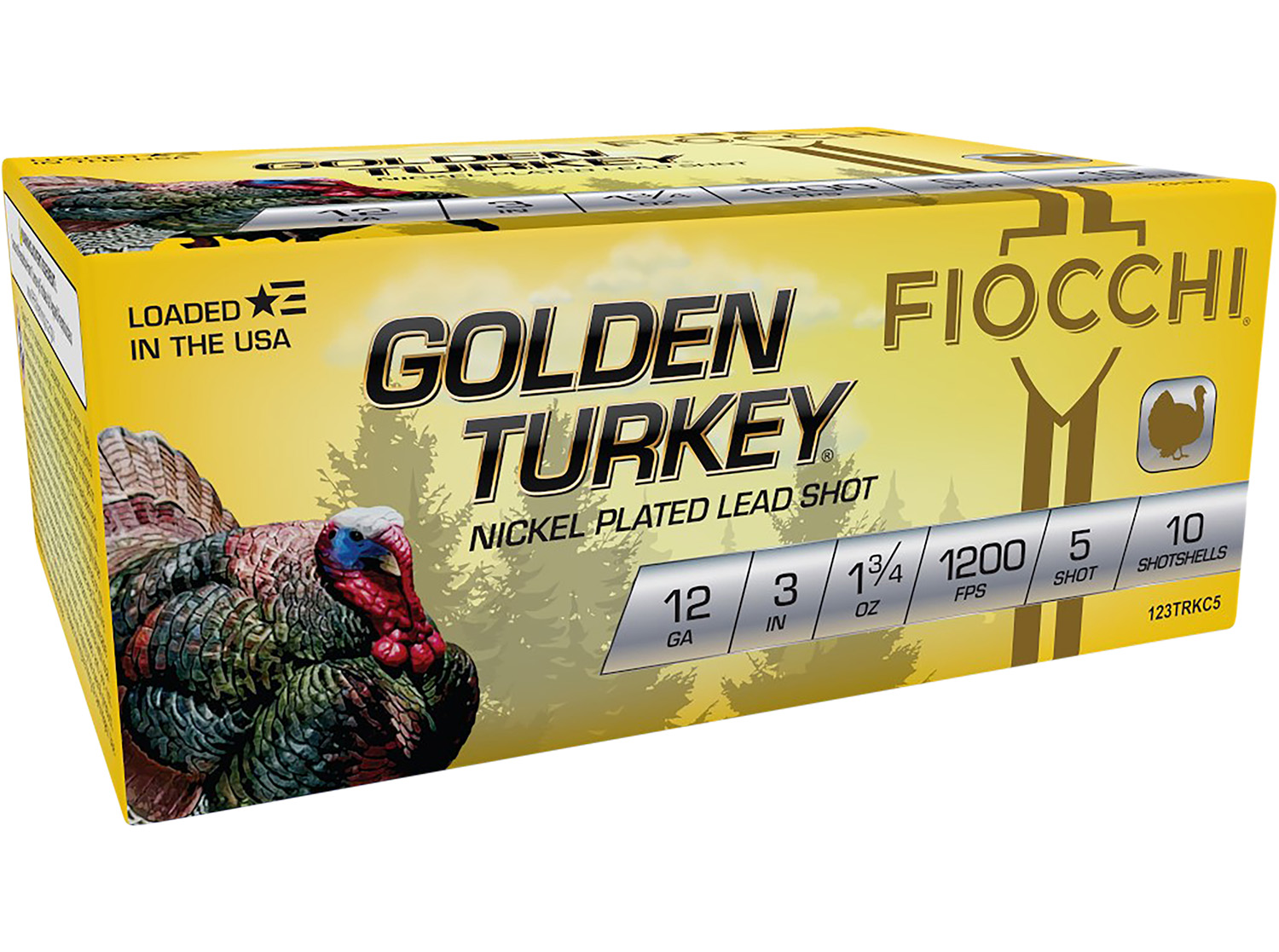 Fiocchi Golden Turkey 12 Gauge 3 in #5 Nickel-Plated Lead, 10 Rounds Per Box