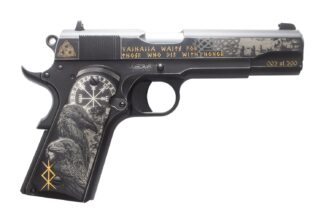 Tisas Arms Customs 10100516AA10 1911 A1 Stakeout Norse God Sports South Exclusive 45 ACP 8+1 5" Carbon Steel Serrated Slide Carbon Steel Frame w/Beavertail