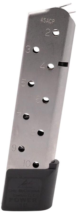 Chip McCormick Power Mag 10-Round .45 ACP 1911 Government Stainless Steel W/ Black Base Pad