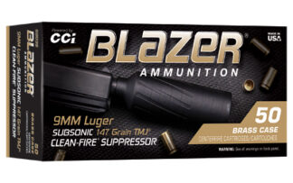 CCI Blazer Brass 9mm 147 gr TMJ Subsonic Ammunition, 50 Rounds Per Box
