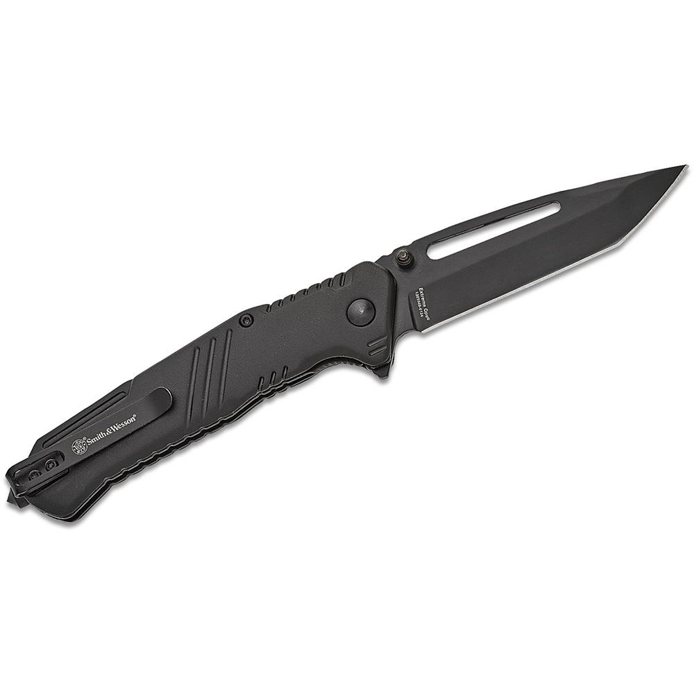 Smith & Wesson Extreme Ops Folding Knife 3-1/2" Tanto Blade Black with Glass Breaker Box