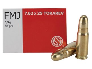 Sellier & Bellot 7.62x25mm Tokarev 85 gr FMJ Ammunition, 50 Rounds, Brass