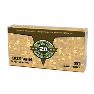 Patriot Sports .308 Win 147 gr FMJ Centerfire Rifle Ammo, 2788 fps, 20 Rounds